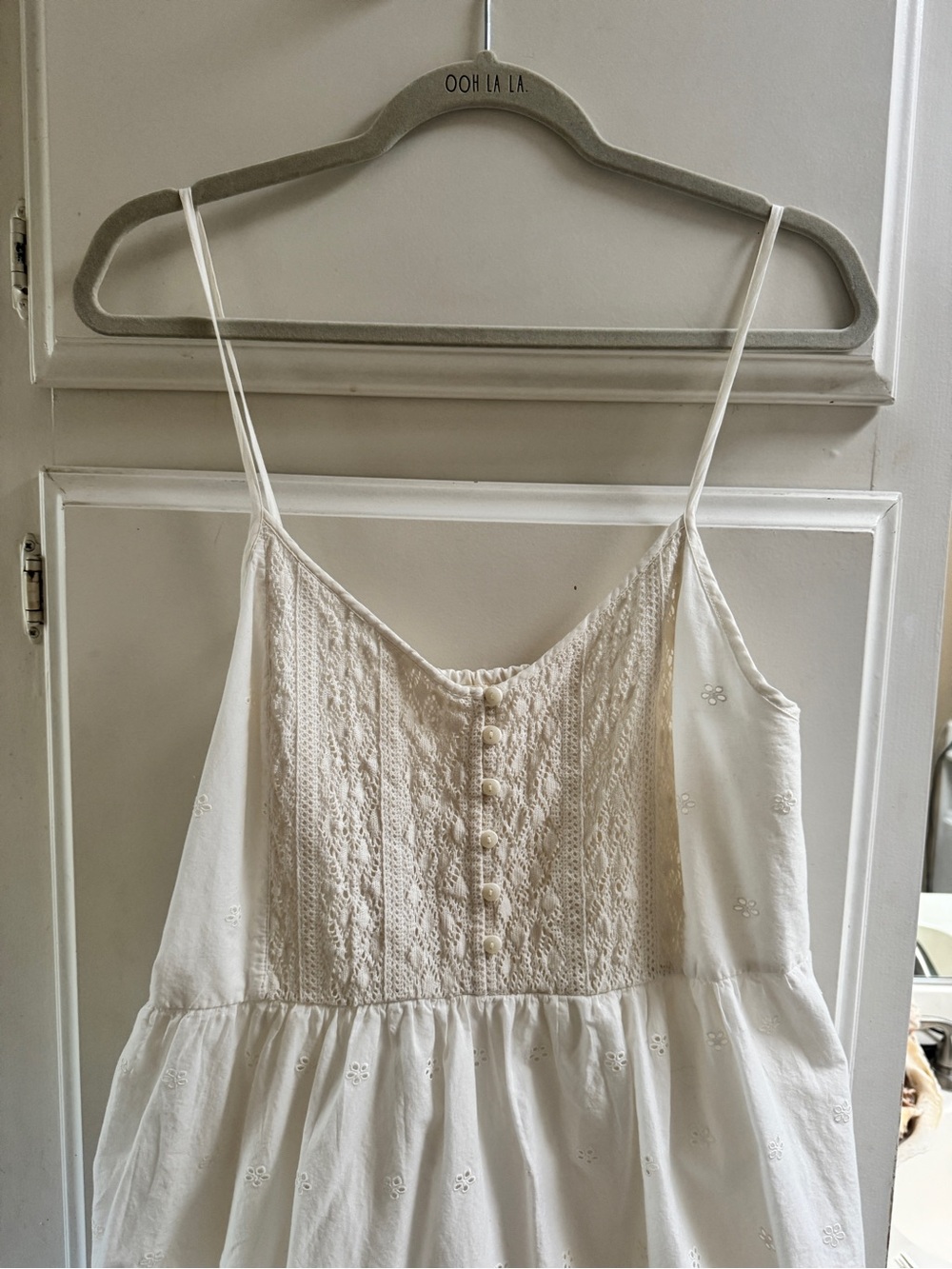Levi's Cream Lace-Front Spaghetti Strap Midi Dress